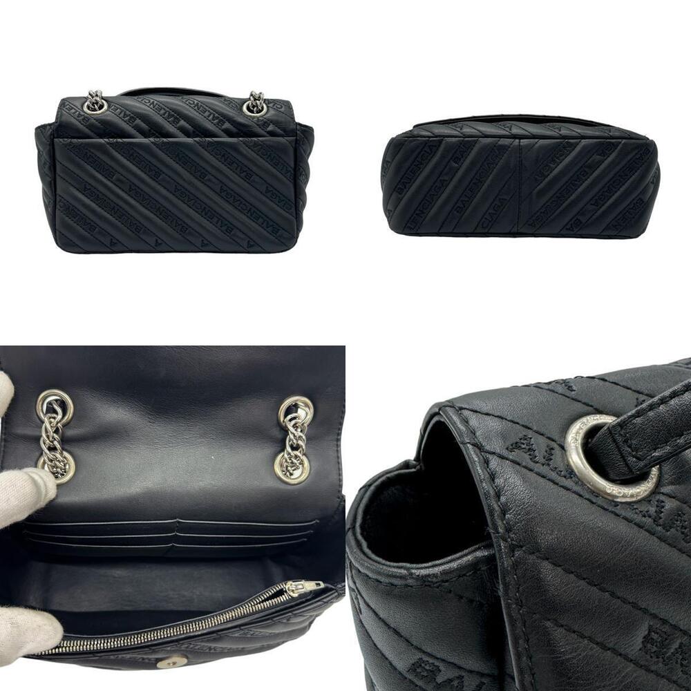 Balenciaga Shoulder Bag Crossbody Leather Metal Black Silver - Picture 3 of 4